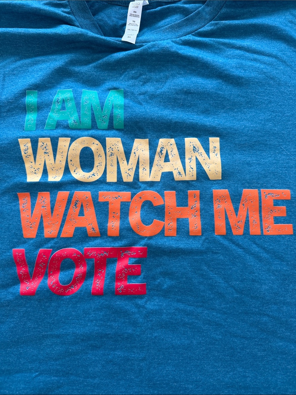 Teal Women's Short-Sleeve Graphic Tee – 'I Am Woman, Watch Me Vote'